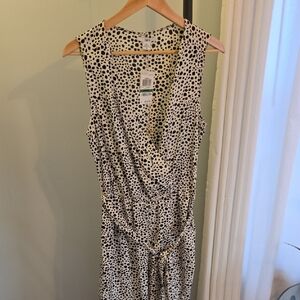 Dressy Animal Print Black and Cream Jumpsuit With Wrap Front